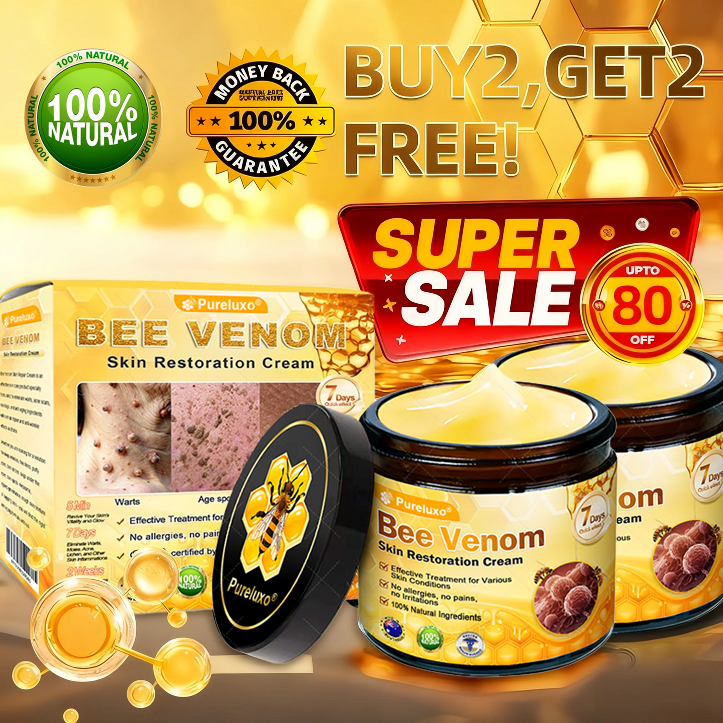 Made and Shipped from AUS ✨ Pureluxo® Bee Venom Skin Restoration Cream ⏰ LAST DAY 80% OFF🛒